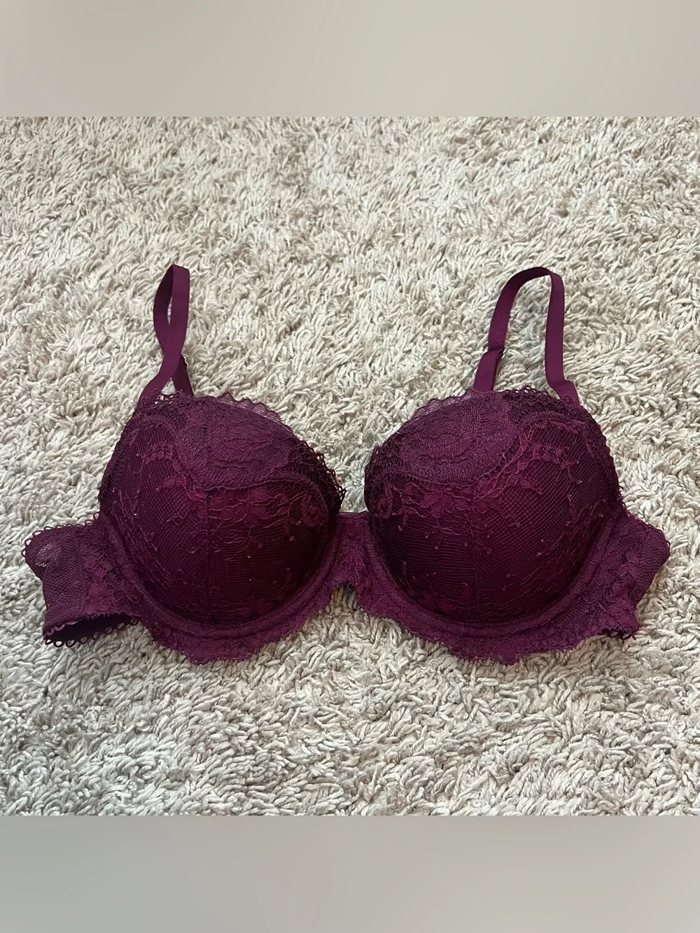 Victoria's Secret 34B Lined Demi Lace Underwire Bra in Plum
